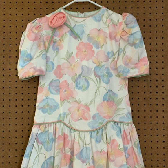 Vintage Floral Dress Pastel Drop Waist Spring Easter Girls 90s 80s Cottagecore - Picture 2 of 8